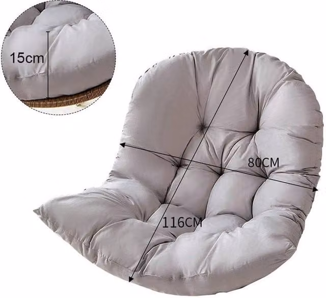 PAWNORA Large Oval Garden Hanging Swing Egg Chair Cushion in Grey Cotton – 1