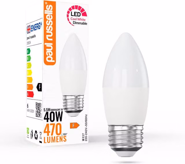 Paul Russells 5.5W Dimmable LED Can Light, E27, 470lm, 4000K Cool White