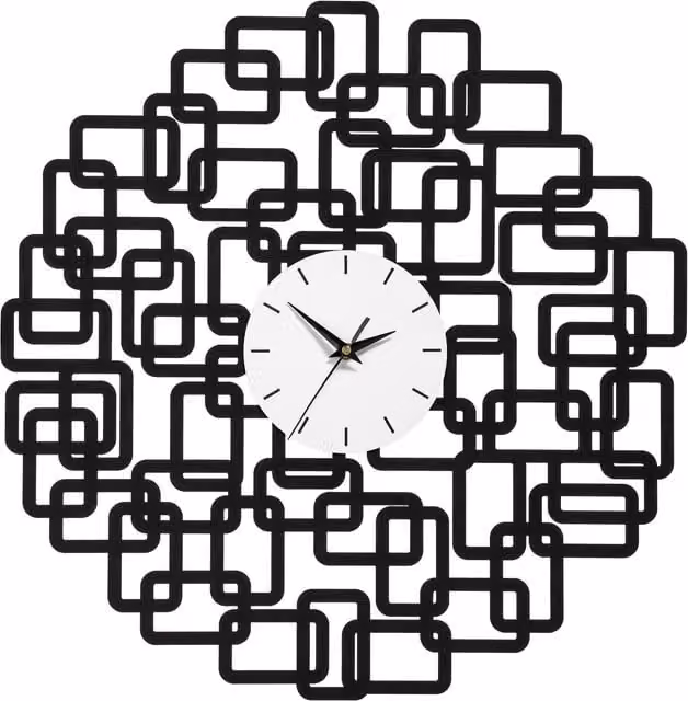 Orsina Modern Geometric Round Analog Metal Wall Clock in Black and White