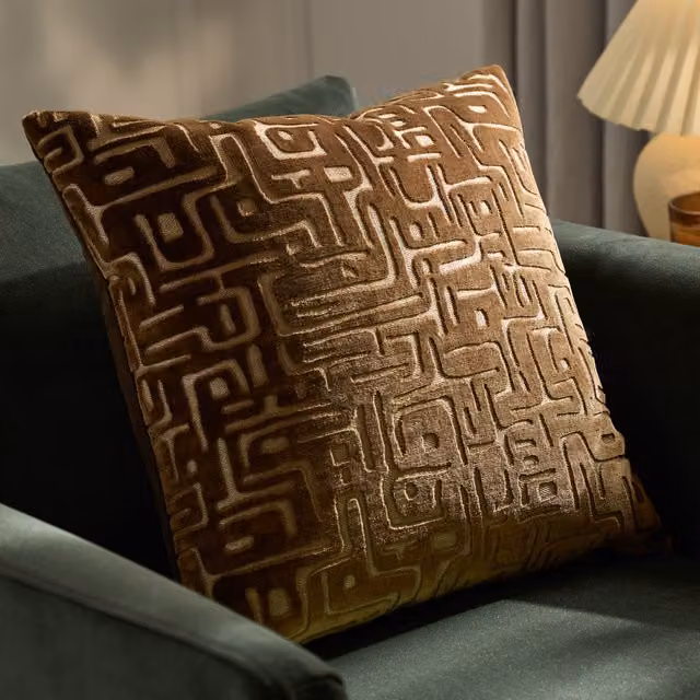 Make It A Home Soren Brown Cut Velvet Abstract Square Cushion