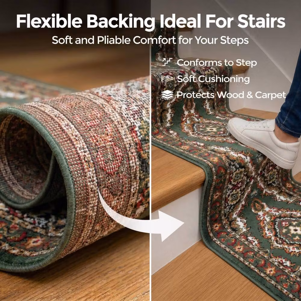 Bravich LTD Texas Medallion Traditional Non-Slip Low Pile Hallway Runner Rug in Green, W/D: 60 x 120 cm – 4