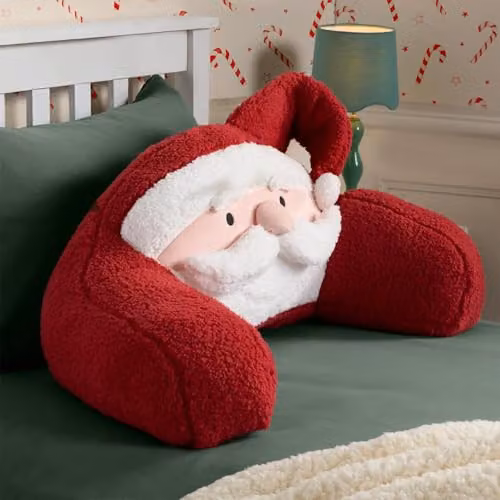 OHS Santa Cuddle Cushion for Kids in Red, Soft Teddy Fleece Reading Pillow, W/D/H: 45 x 40 x 30 cm