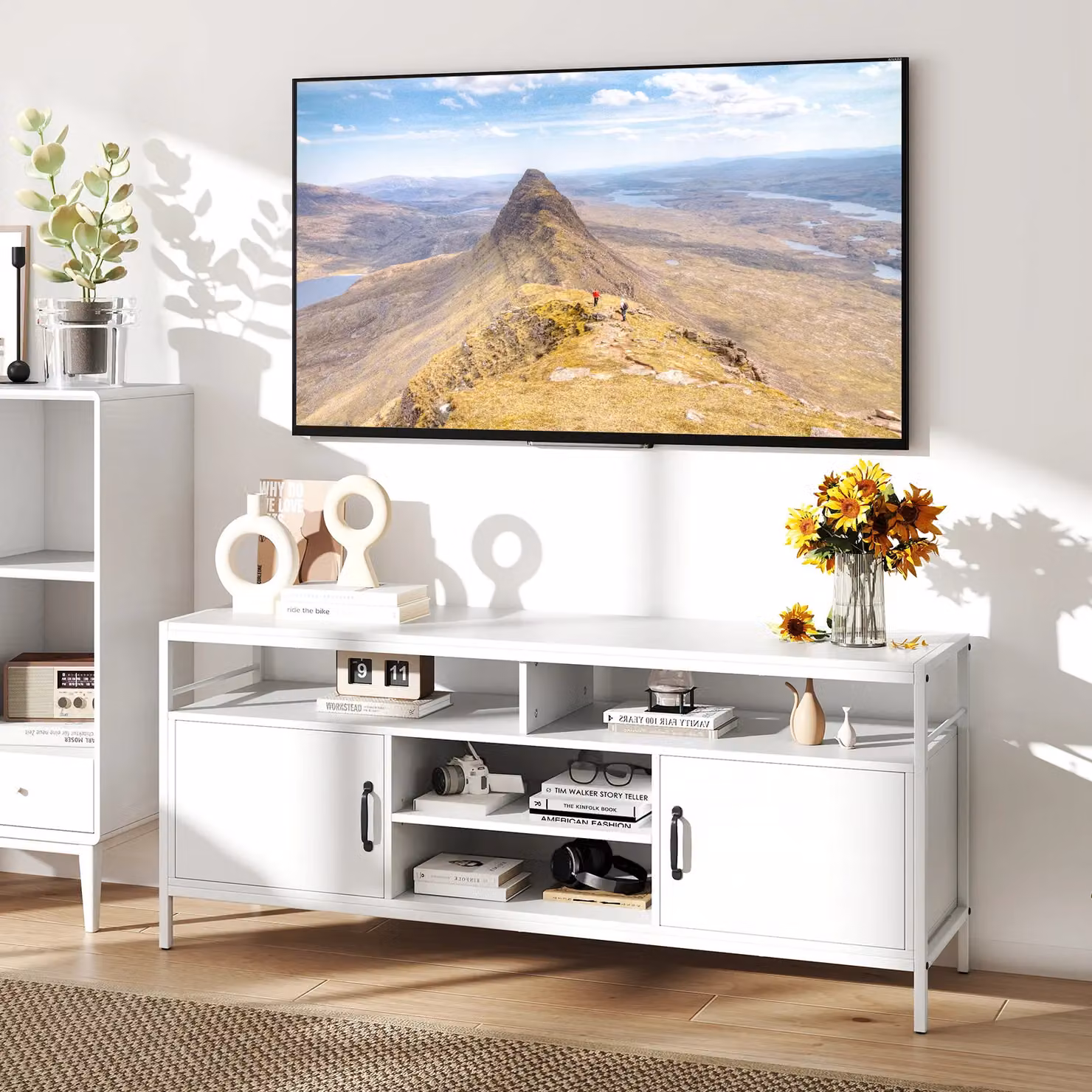 Gymax White Industrial TV Stand for TVs up to 65 inch with Storage – 3