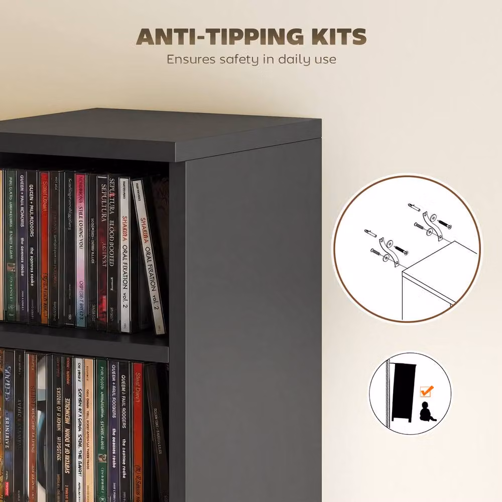 STILVORA Set of 2 Black CD Storage Units with Adjustable Shelves – 7