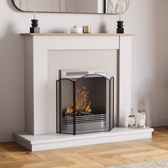 Fire Vida Selby 3 Panel Steel Fire Guard, Black, H 64.0 cm x W 85.0 cm x D 8.0 cm