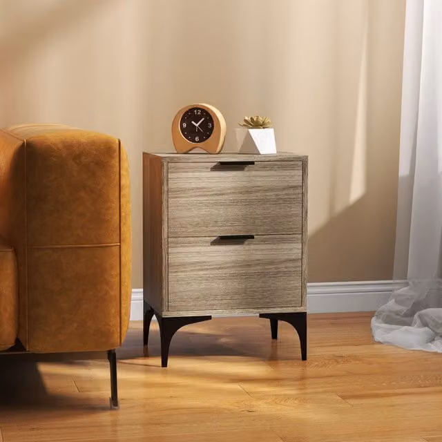 HOMCOM Set of 2 Modern Bedside Tables in Grey and Gold