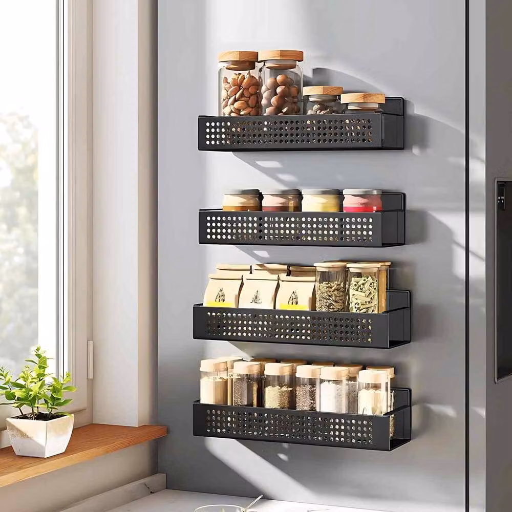 The Bazaarist Set of 4 Magnetic Spice Racks for Fridge, Black – 4