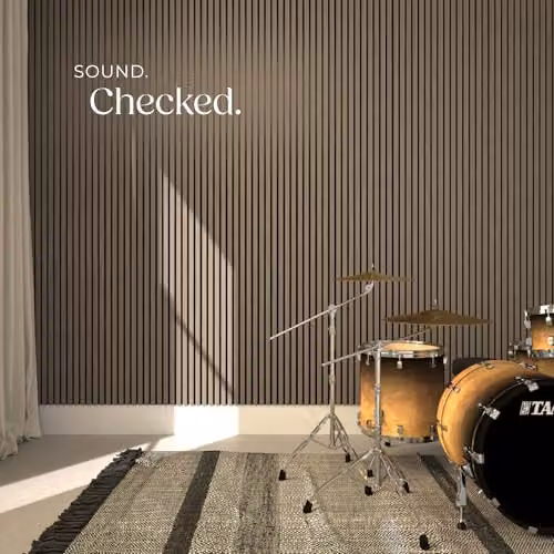tectake Set of 2 Sound-Absorbing Acoustic Wall Panels with Wood Look MDF and Felt in Brown, W/D/H: 120 x 60 x 2.1 cm – 6