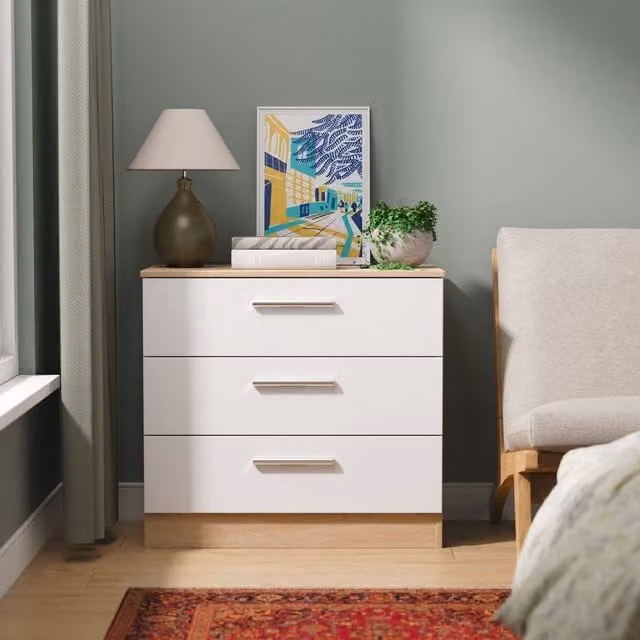 Ready Assembled 2 U Trent 3 Drawer Chest in White and Multicolour – 1
