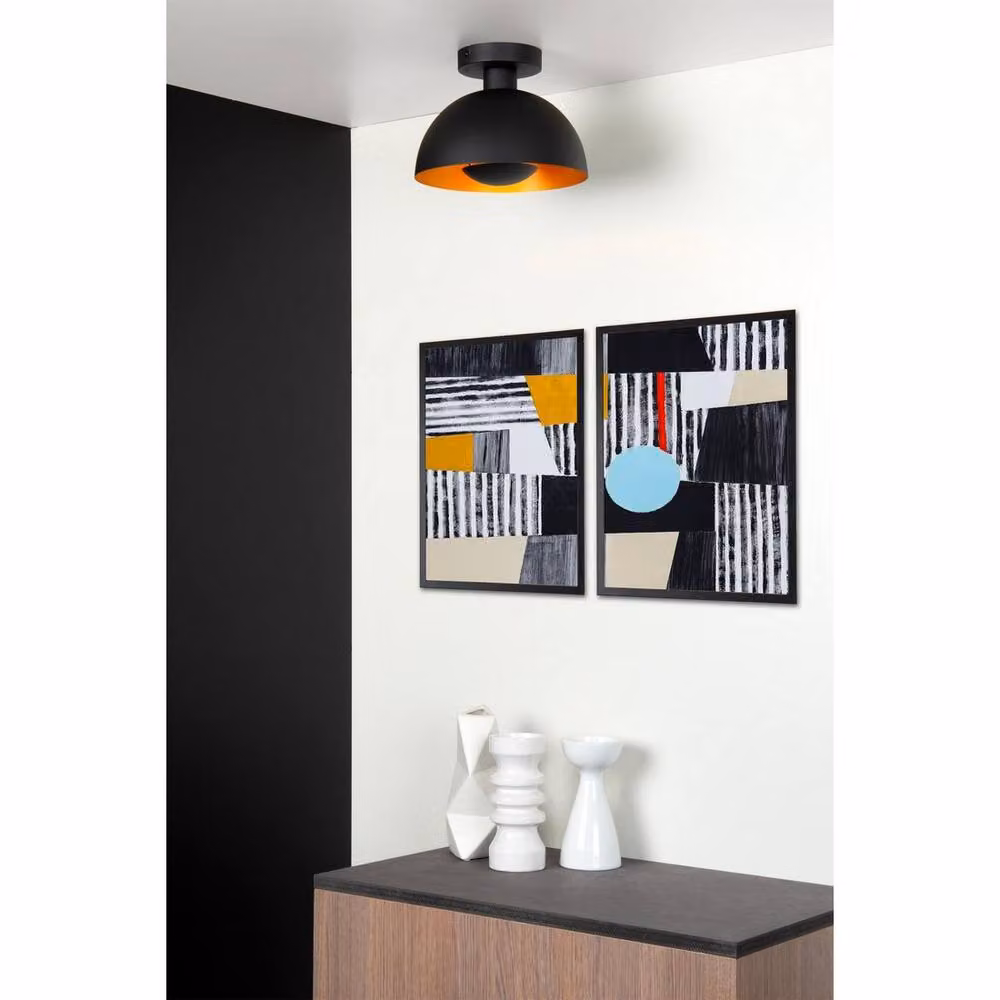 Netlighting Siemon Modern Round Flush Ceiling Light, Black, Diameter: 25 cm – 4