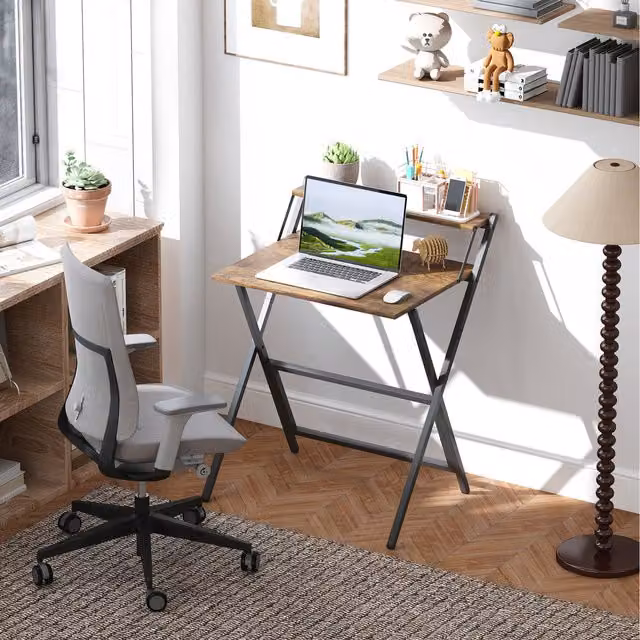 HOMCOM Brown Folding Computer Desk for Home Office