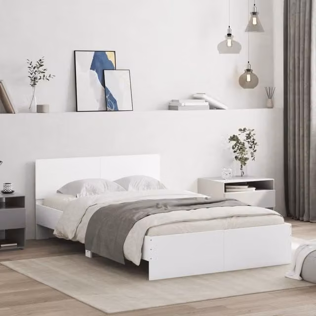 Berkfield Home White Double Bed Frame W: 135 cm, L: 190 cm – 1