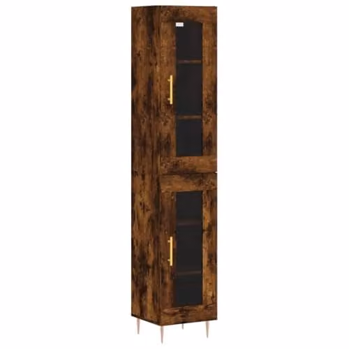 vidaXL Highboard in Smoked Oak with Glass Doors, W/D/H: 34.5 x 34.0 x 180.0 cm – 1