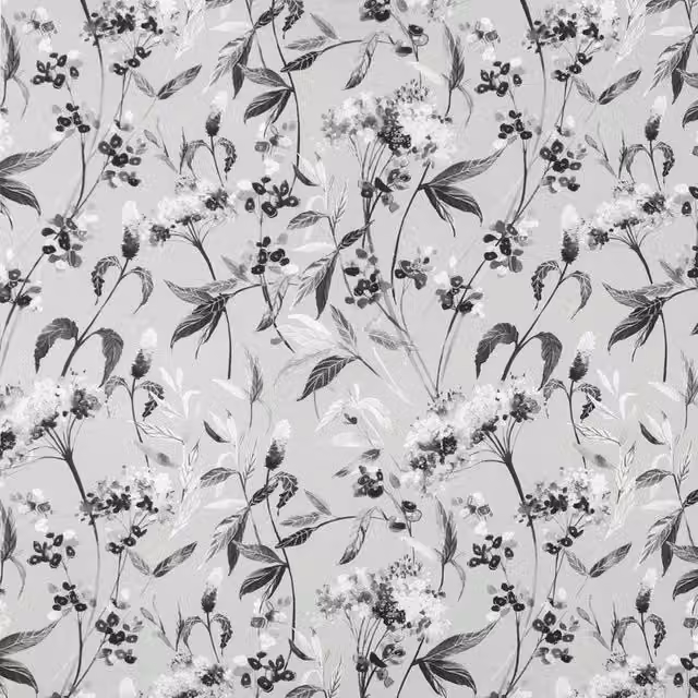 Linda Barker Yarrows Floral Cotton Fabric in Grey and Black
