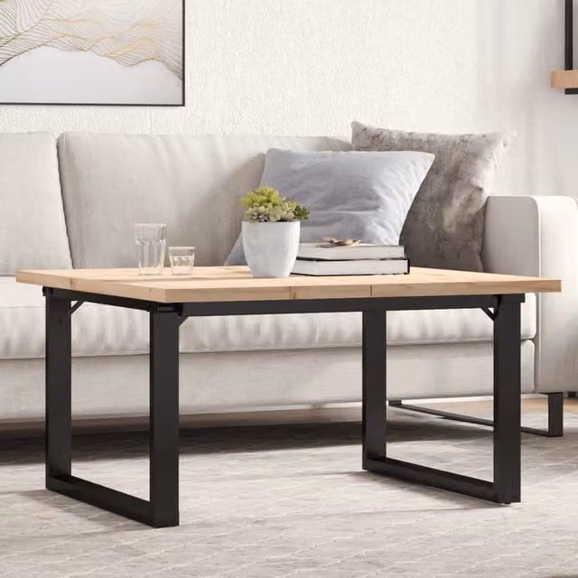 Berkfield Home O-Frame Coffee Table in Brown Solid Pine and Steel, W: 80 cm, D: 80 cm, H: 45.5 cm – 1