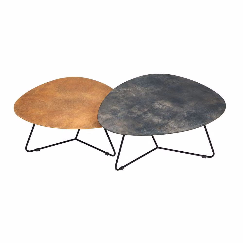 Statement Furniture Bergen Nesting Coffee Table Set in Gold and Black with Irregular Oval Tops – 3