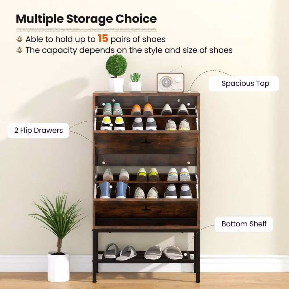 Havendro Industrial Free-Standing Shoe Storage Cabinet with Tilting Compartments in Brown and Black – 5
