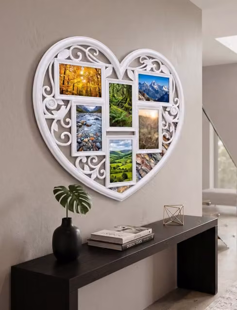 Biznest Shabby Chic Multi Aperture Heart Shaped Photo Frame, Black, W: 58 cm, H: 52.5 cm, D: 1.7 cm