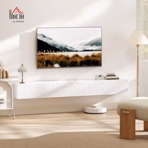 HOMCOM White Minimalist Wall Mounted Floating TV Unit for Televisions up to 72 Inch, W: 180 cm, D: 25 cm, H: 22 cm – 2