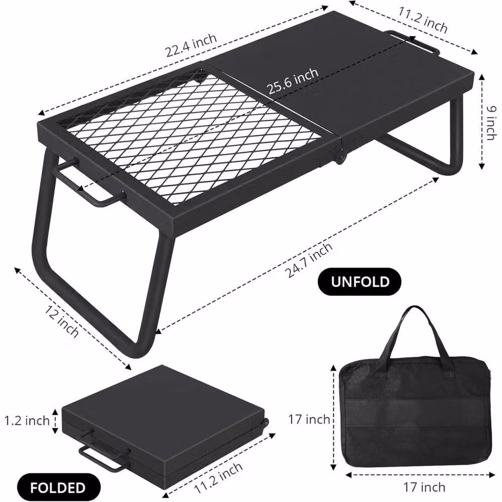 Nordara Swivel Campfire Grill in Black Enamelled Steel, W: 57 cm, D: 22.86 cm – 2