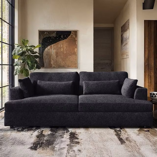 SolaceCo Drew 3 Seater Chenille Sofa in Anthracite Grey with Removable Covers and Scatter Cushions