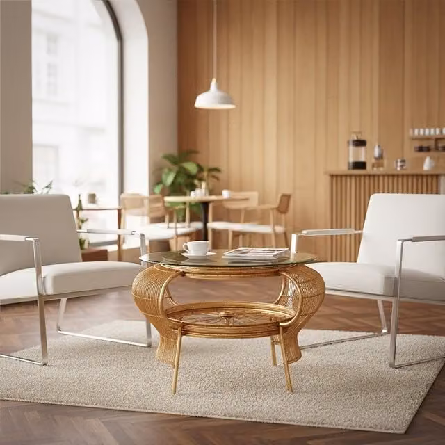 Fifty Five South Mantis Round Design Coffee Table with Gold Finish and Transparent Glass Top
