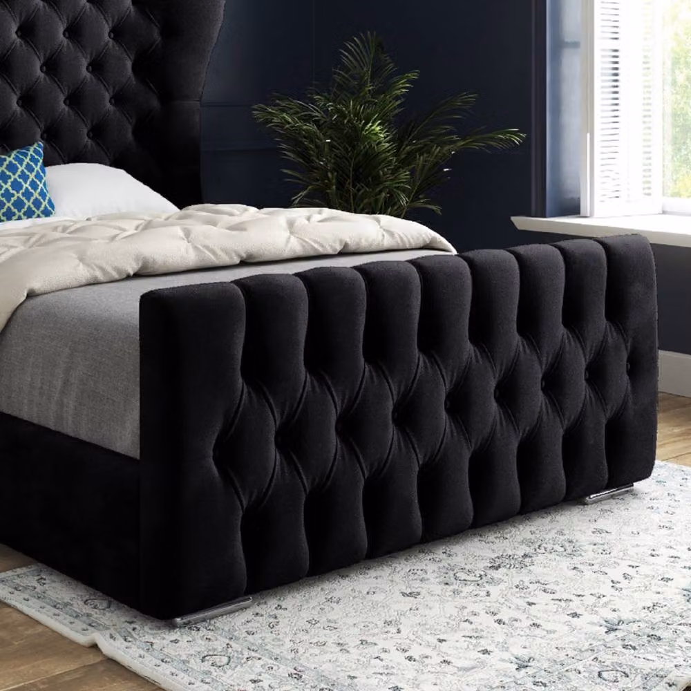 Casani Reydon Small Single Upholstered Velvet Designer Bed Frame in Black – 5
