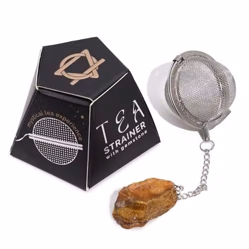 KDMD Raw Crystal Gemstone Tea Strainer with Fine Mesh Sieve in Brown and Gold Tigers Eye – 1