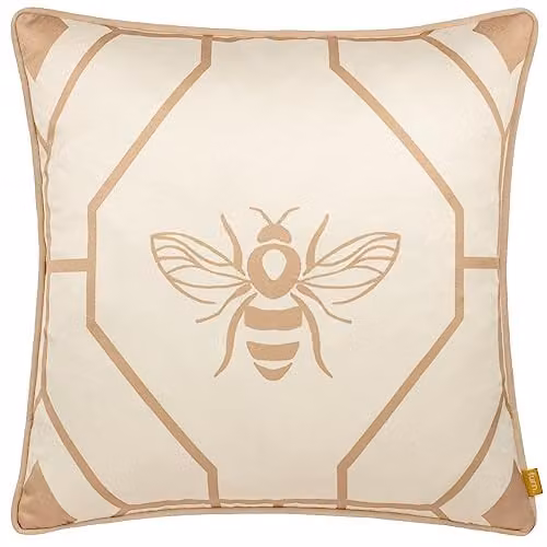 Riva Home Bee Deco Geometric Velvet Cushion in Gold and Beige, 43 x 43 cm