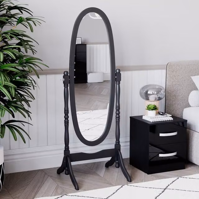 Nishano Cheval Vida Designs Classic Oval Freestanding Mirror in Black, Width: 41 cm