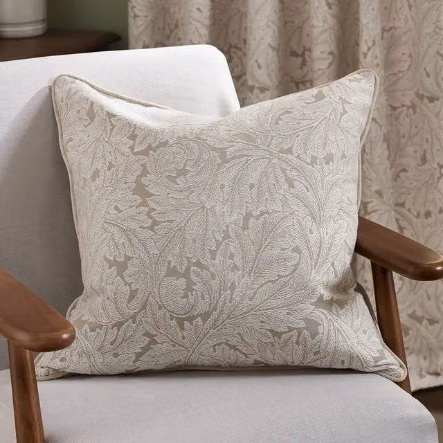 Morris & Co Acanthus Floral Jacquard Cushion in Beige, W/D/H: 55 x 55 x 55 cm