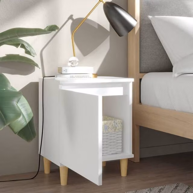 Berkfield Home Sturdy Bed Cabinets with Solid Wood Legs, 2 Pack, White, W: 40 cm, D: 30 cm, H: 50 cm – 1