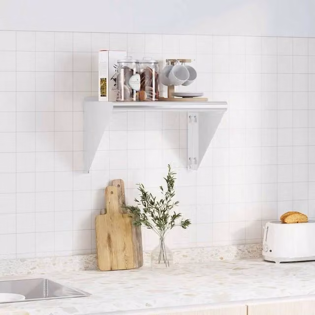 Berkfield Home Wall Mounted Metal Shelf in Silver, W: 50 cm, D: 30 cm, H: 31 cm