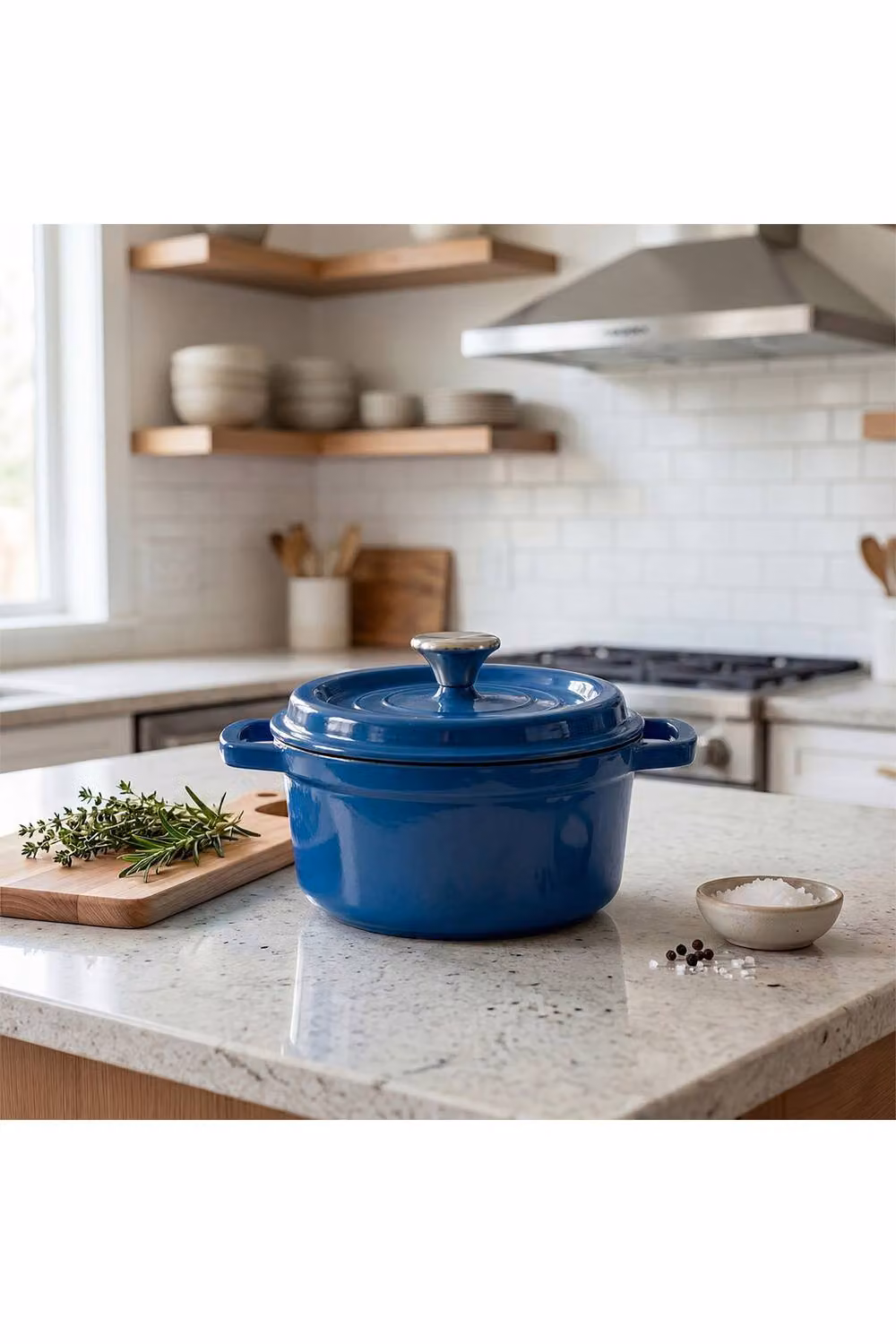 Living and Home Enamelled Cast Iron Dutch Oven Casserole Pot with Glass Lid, Dark Blue, 6 l – 2