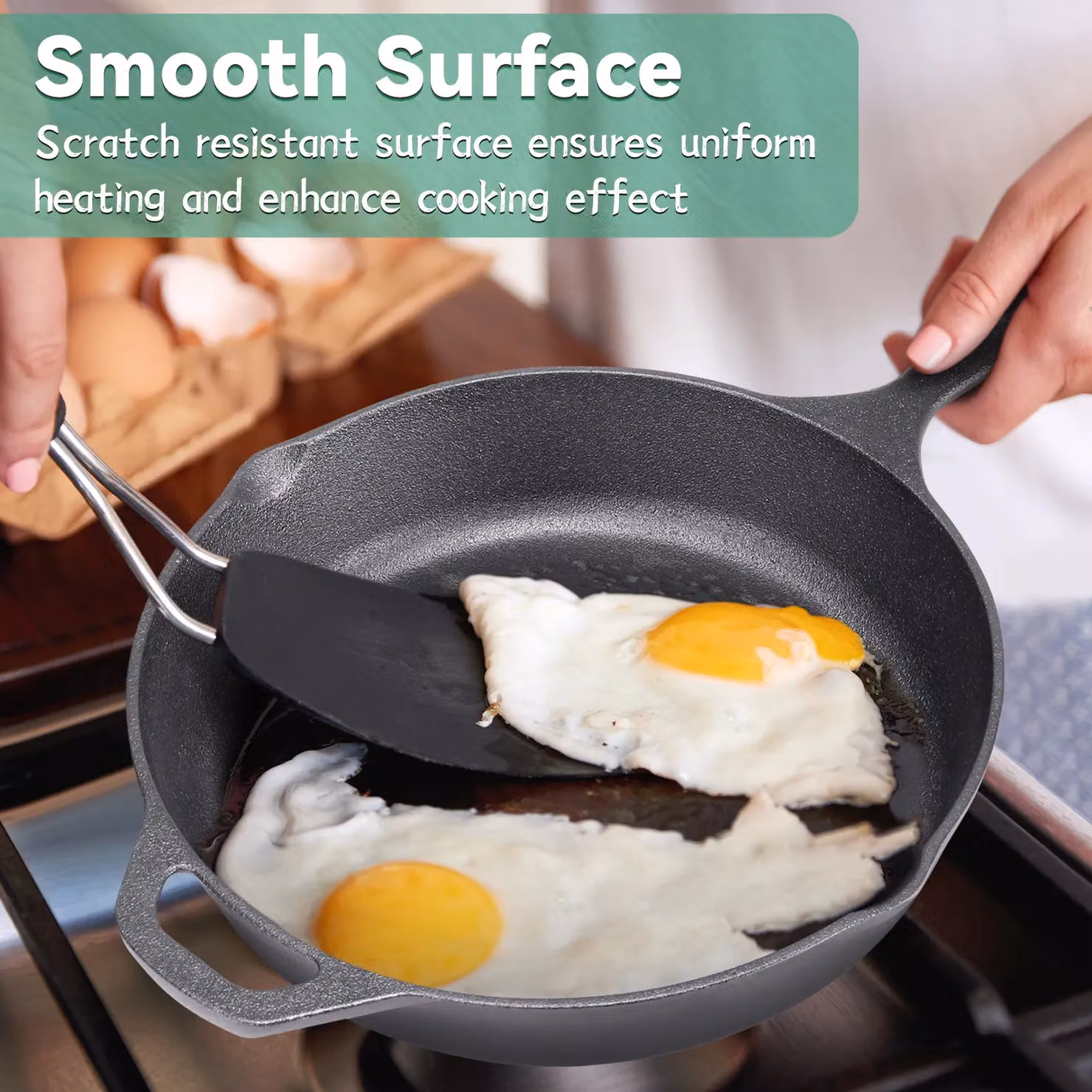 Living and Home Black Cast Iron Skillet Frying Pan with Pouring Spout, 30 cm – 8