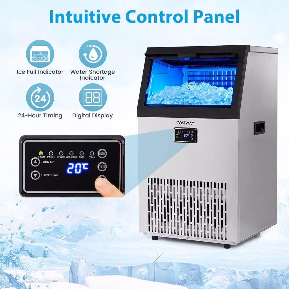 Costway Commercial Ice Maker in Silver with 54 kg/24h Production and 16 kg Storage Capacity – 4