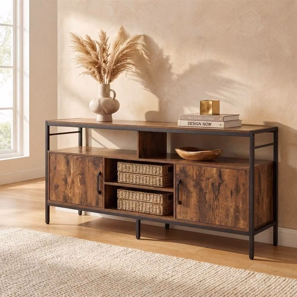 Gymax Brown Rustic TV Stand and Entertainment Centre for TVs up to 65 inches – 7