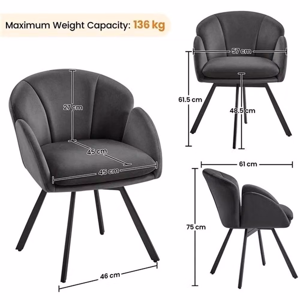 KORVIXA Flower-shaped Velvet Swivel Accent Armchair in Grey – 2