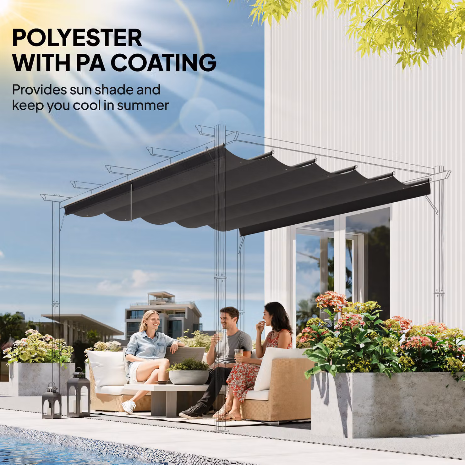 Outsunny Retractable Pergola Shade Cover Replacement Canopy in Dark Grey, W 4 m x D 3 m – 4
