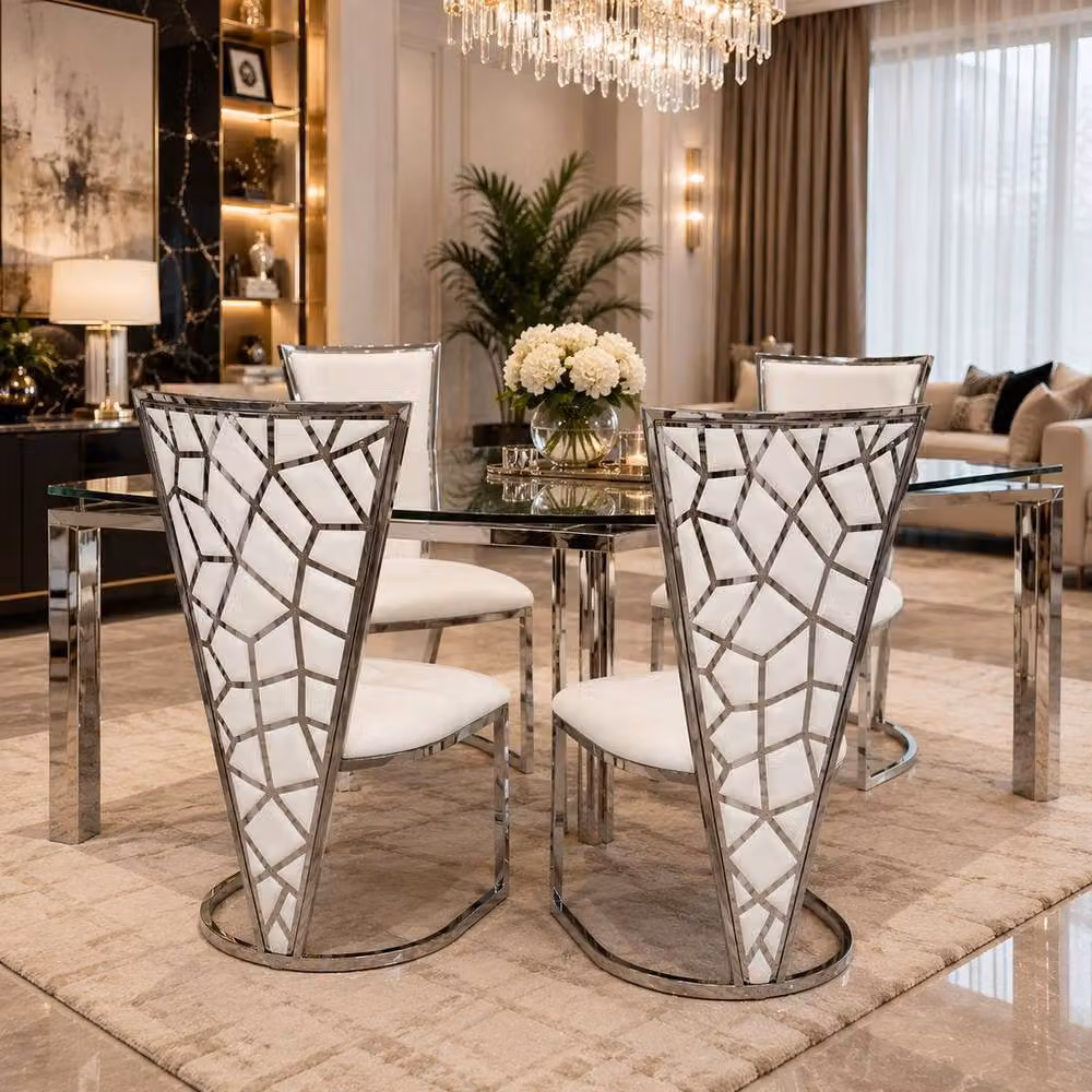 HOME LUXE INTERIOR Set of 2 Vienna Dining Chairs in Mink Cream and Silver – 6