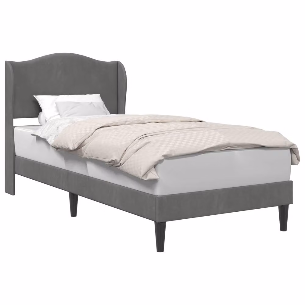 Berkfield Home Velvet Upholstered Bed Frame with Headboard in Dark Grey, W: 90 cm, L: 190 cm – 2