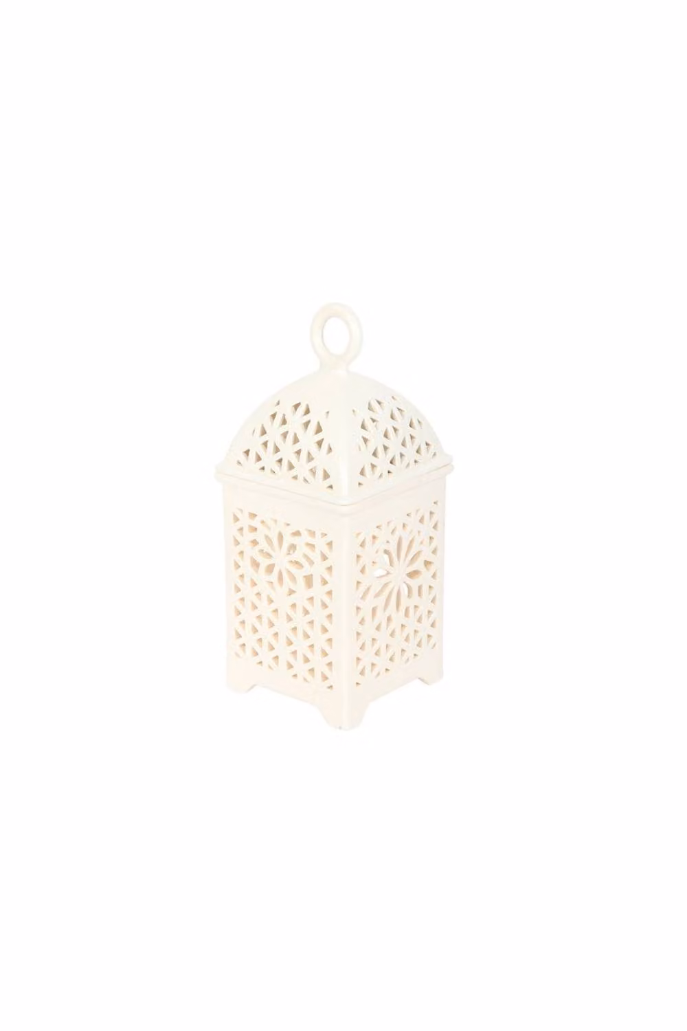 KDMD Moroccan Style Lantern-Shaped Ceramic Tealight Burner in White – 2