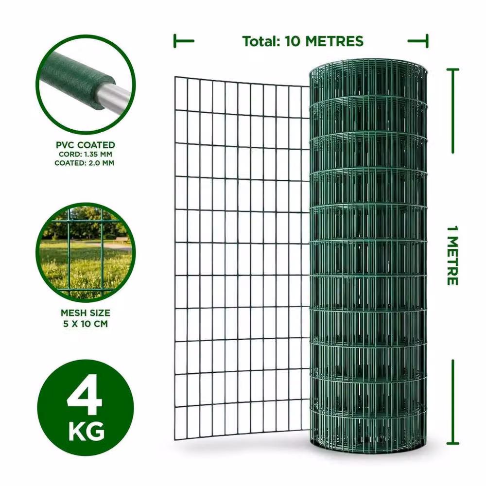VOGREX Green PVC Coated Steel Garden Fence, H: 1 m, W: 10 m – 2