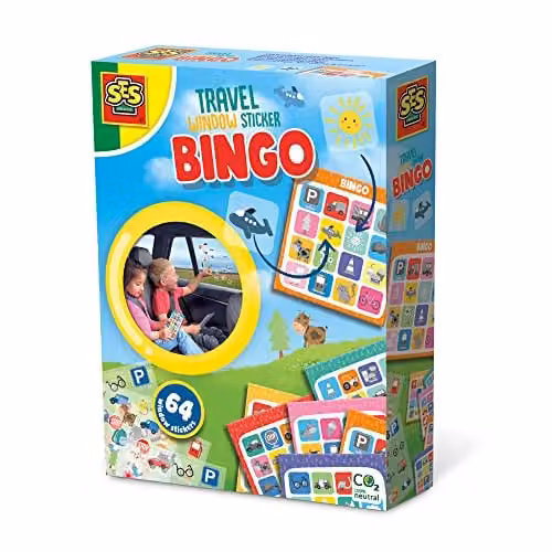 SES Creative Travel Window Sticker Bingo, Reusable Multicolour Stickers for Ages 3+