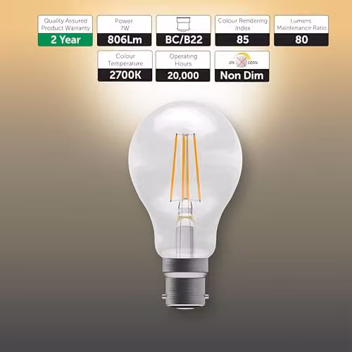 BELL Lighting B22 Warm White LED Filament Globe Bulbs, 7W, Pack of 3 – 2