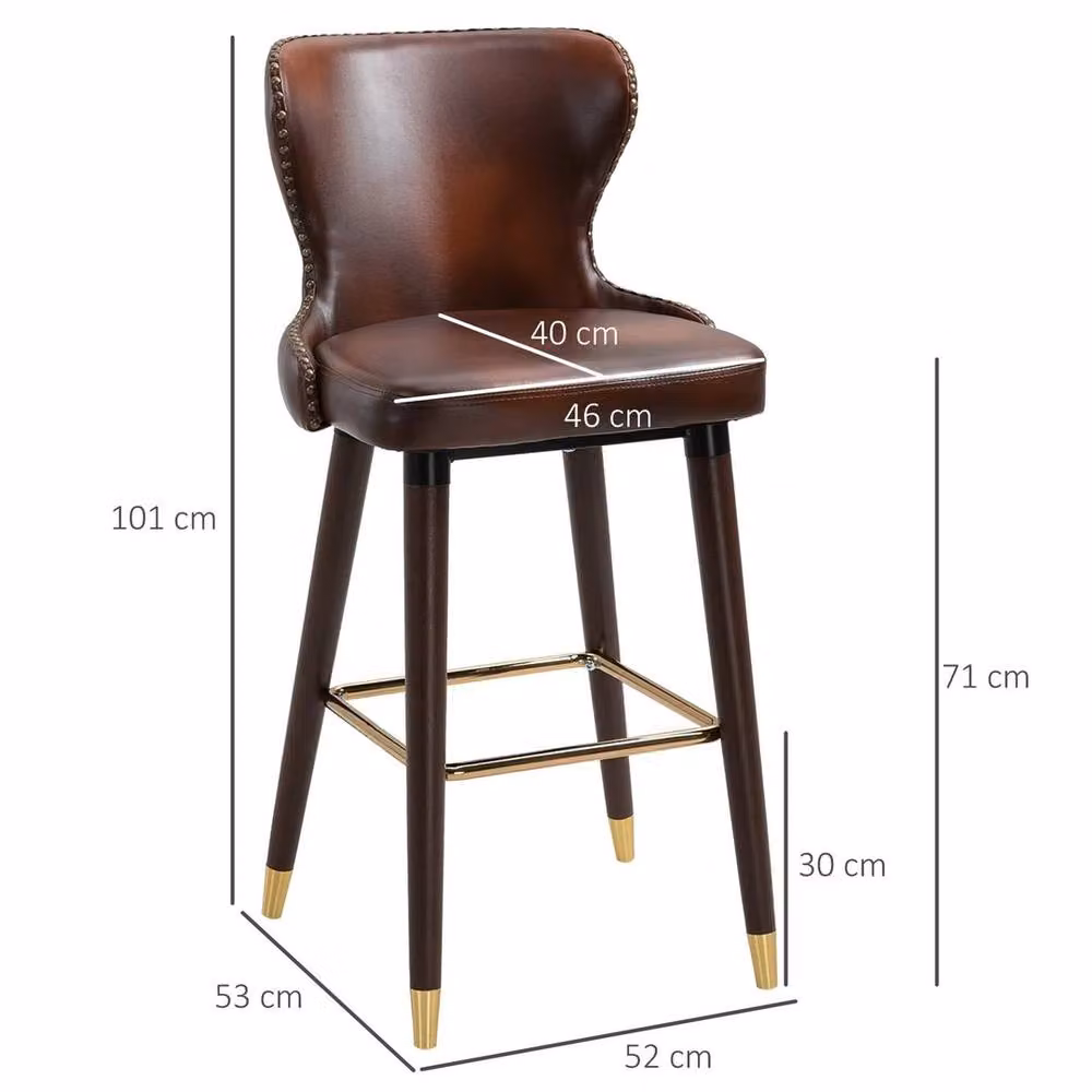 VOGREX Set of 2 Brown Synthetic Leather Bar Stools with Backrest and Footrest – 2