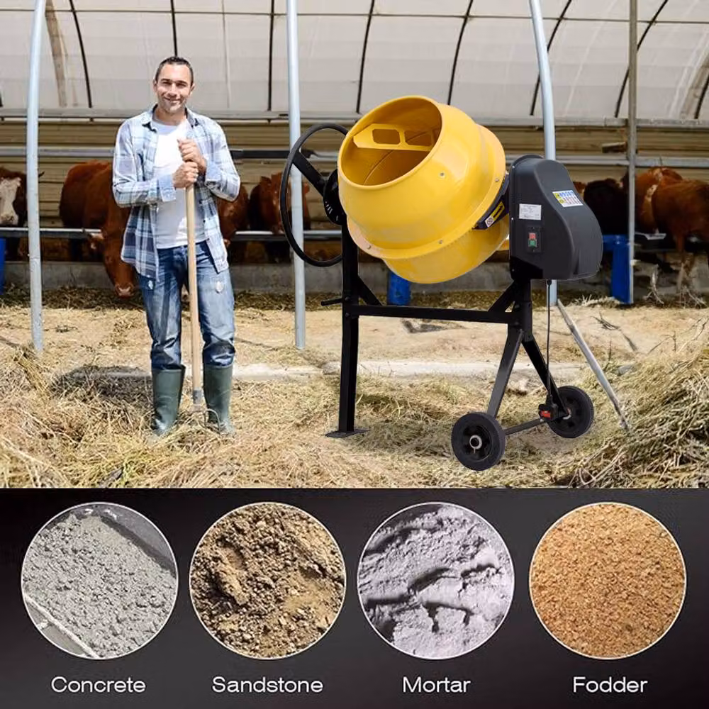 Living and Home Electric Portable Cement Concrete Mixer in Yellow, W/D: 110 x 70.5 cm – 4