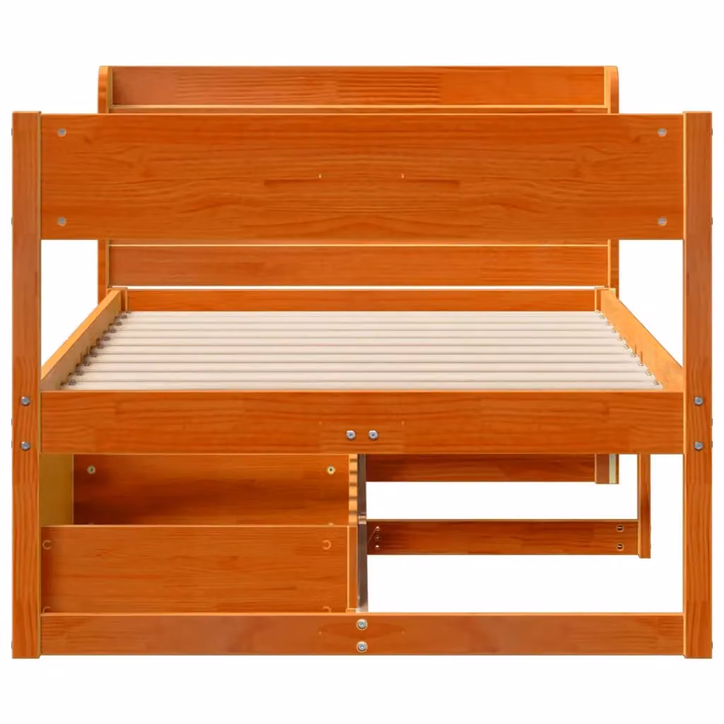 Berkfield Home Rustic Waxed Pine Bed Frame in Brown, W/D/H: 100 x 200 cm – 2