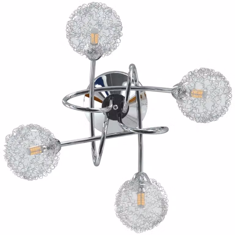 Berkfield Home Modern Black Ceiling Lamp with Mesh Wire Shades for 4 G9 LED Lights