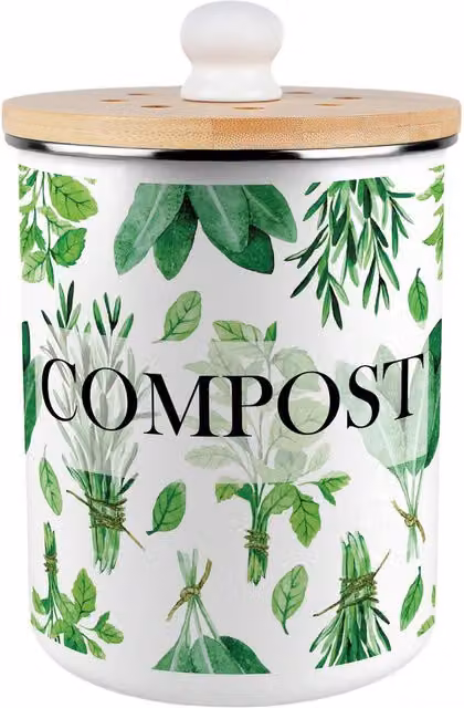 Purely Home Green Herbs Metal Compost Caddy with Flip Lid, 2L, Green